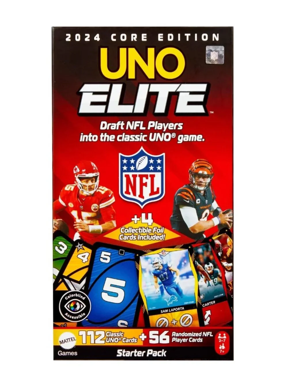 UNO Elite NFL Collector Cards with 4 Surprise Foil Cards for UNO Game Play 2024